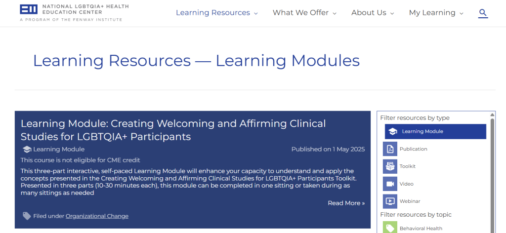 Screenshot of LGBTQIA+ Affirming Research Studies Learning Module