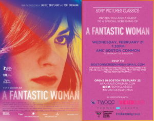 Banner with information about a free screening of A Fantastic Woman