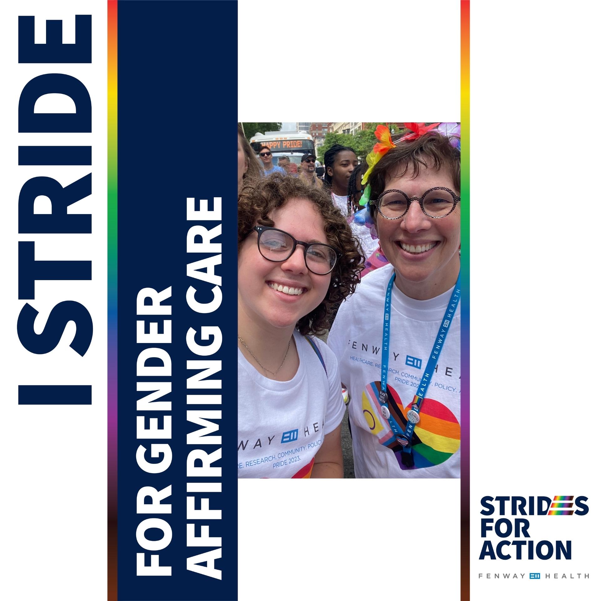 Image of Shay and Pam with text I Stride for Gender Affirming Care