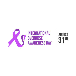 International Overdose Awareness Day graphic with purple ribbon and the date August 31 included