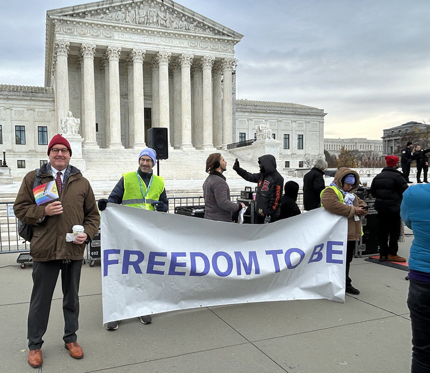 demonstrating in support transgender health care in front of the Supreme Court on December 3, 2024.